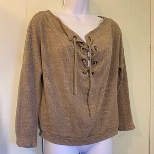 "Be Better" Brown/Sand Cross-woven Women's crop sweater size Small